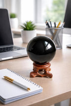 Natural Black Obsidian Crystal Ball with Stand, 30Mm/1.2" | Polished Gemstone Crystal Ball with Display Stand for Decor, Meditation, Scrying and Collections.