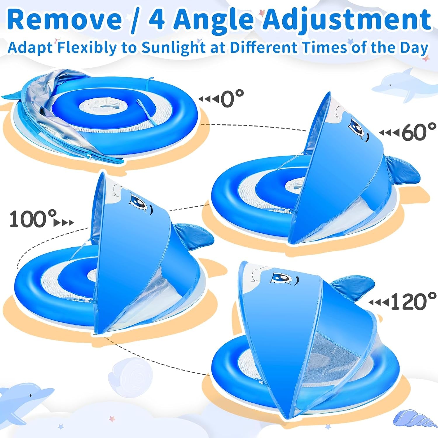 Baby Pool Float with Canopy UPF50+ for Age 6-36 Months 4 Stage Adjustable Canopy and Anti-Tip Safety Seat Dual Air Chambers Inflatable Toddler Floaties Infant Pool Float, Baby Beach Essentials