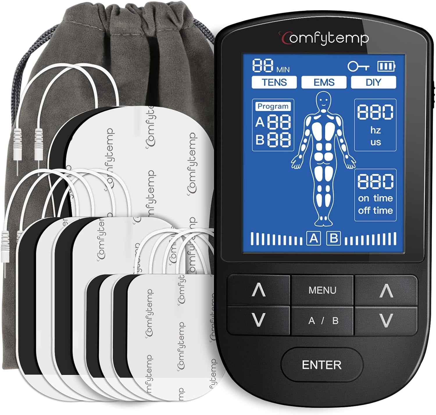 TENS Unit Muscle Stimulator for Pain Relief Therapy, TENS Machine with 24 Modes and DIY, Dual Channel EMS Unit, Pulse Muscle Massager for Back, Shoulder, Sciatica, Knee, 10 Electrode Pads