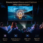 [Netflix Officially & Auto Focus]  4K Projector with Built-In Apps, 3D Doiby Audio Movie Projector, Auto Keystone Outdoor Projector with Wifi and Bluetooth, 500 ANSI Smart Proyector