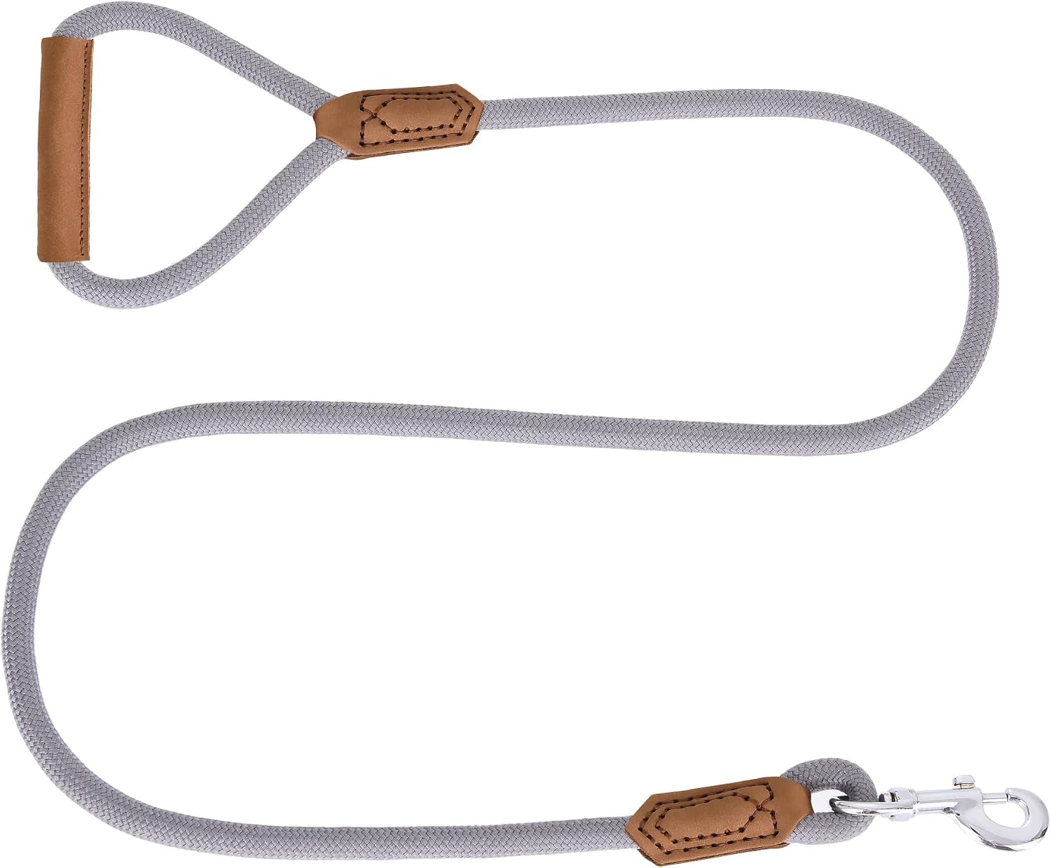 Dog Leash with Genuine Leather Connection/Handle, 4/5/6 FT | Rope Leash, Heavy Duty 360° Swivel Metal Clasp, for Small Medium & Large Dogs