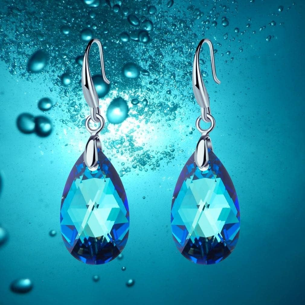 Austrian Crystal Teardrop Dangle Hook Earrings for Women 14K Gold Plated Hypoallergenic Jewelry