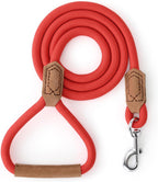 Dog Leash with Genuine Leather Connection/Handle, 4/5/6 FT | Rope Leash, Heavy Duty 360° Swivel Metal Clasp, for Small Medium & Large Dogs