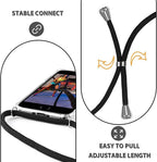 For Iphone 7/8/SE Clear Case Adjustable Shoulder Neck Lanyard Crossbody Strap Phone Cover Women Girls Soft Slim Shockproof Protective Mobile Case for Iphone SE 2020/ Iphone SE 2022 - Black