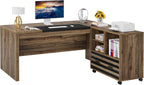 Tribesigns 62.2" Executive Desk with Mobile File Cabinet, L-Shaped Office Desk with Storage Shelves, Large Computer Desk Business Workstation Set for Home Office, Light Brown