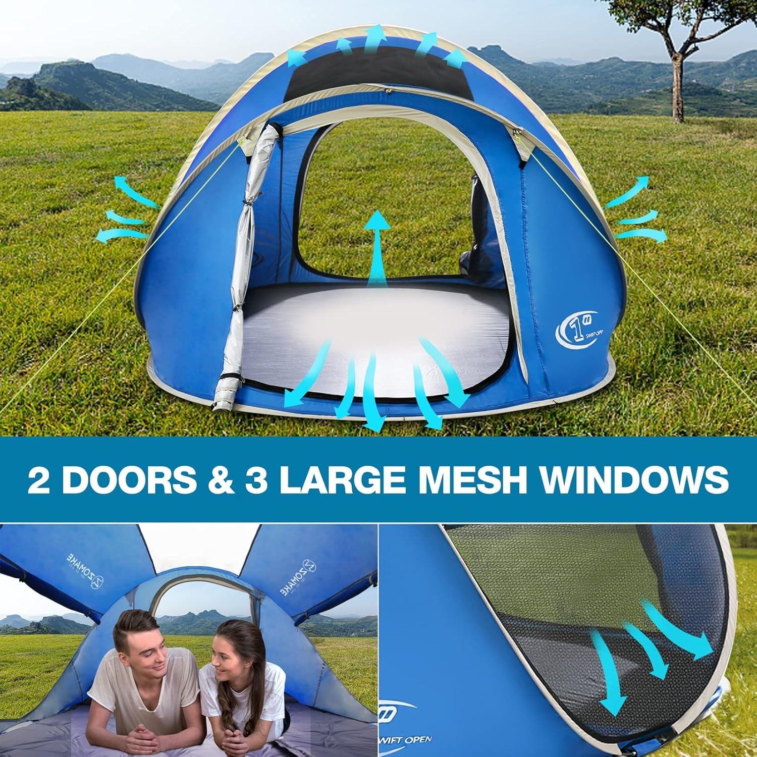 Easy Pop up Tent 2-4 Person Waterproof - Pop-Up Camping Tents Automatic Tent Throw Pop up Instant Flip Pop Tent for Camping,By ZOAMKE