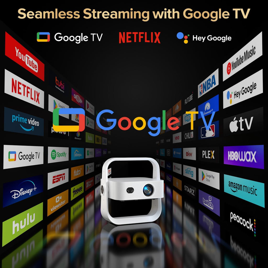 Projector Built-In Google Tv/Apps 4K AI Auto Focus, Voice Control | 3000 Bright, Google TV and 10,000+ Apps. Wifi 6 & Bluetooth 5.0, Portable Proyector for Bedroom/Ceiling/Camping/Ps5/Switch