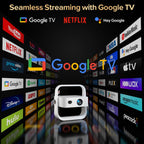 Projector Built-In Google Tv/Apps 4K AI Auto Focus, Voice Control | 3000 Bright, Google TV and 10,000+ Apps. Wifi 6 & Bluetooth 5.0, Portable Proyector for Bedroom/Ceiling/Camping/Ps5/Switch
