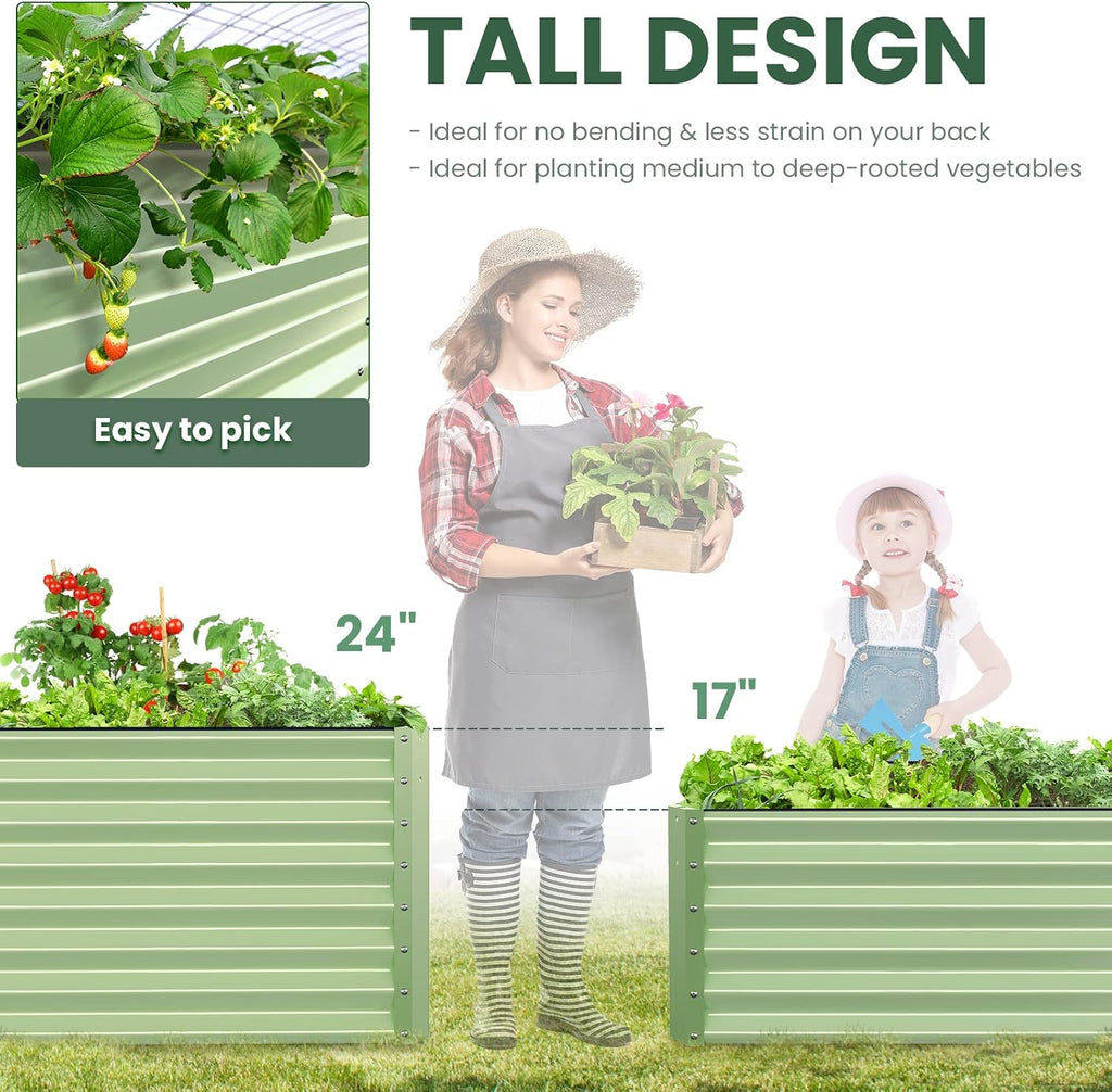 Galvanized Raised Garden Bed Box Outdoor 17" Tall Raised Garden Beds Outdoor Garden Planter Outdoor Garden Boxes Outdoor Raised Metal Raised Garden Beds for Vegetables 96"X48"X17", Mint Green