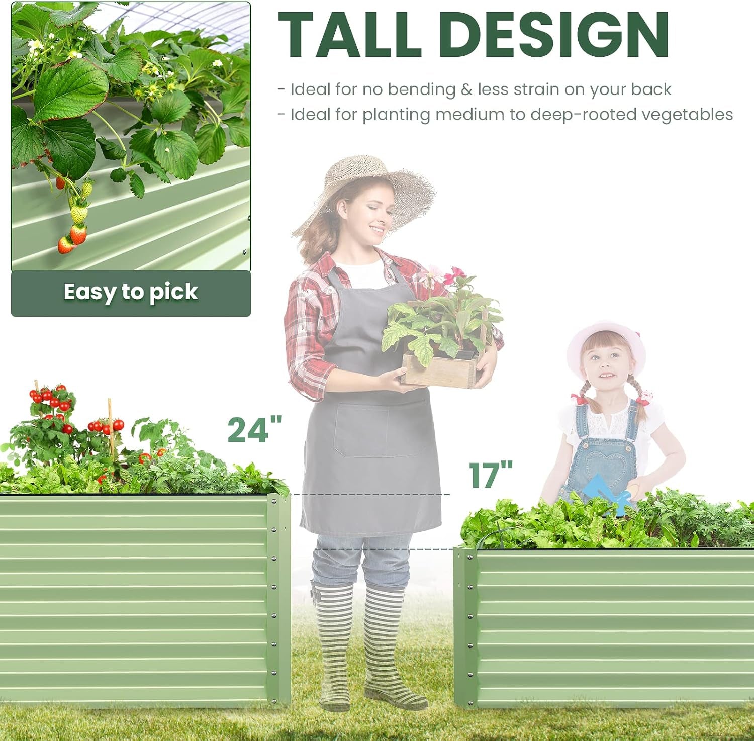 Galvanized Raised Garden Bed Box Outdoor 17" Tall Raised Garden Beds Outdoor Garden Planter Outdoor Garden Boxes Outdoor Raised Metal Raised Garden Beds for Vegetables 96"X48"X17", Mint Green