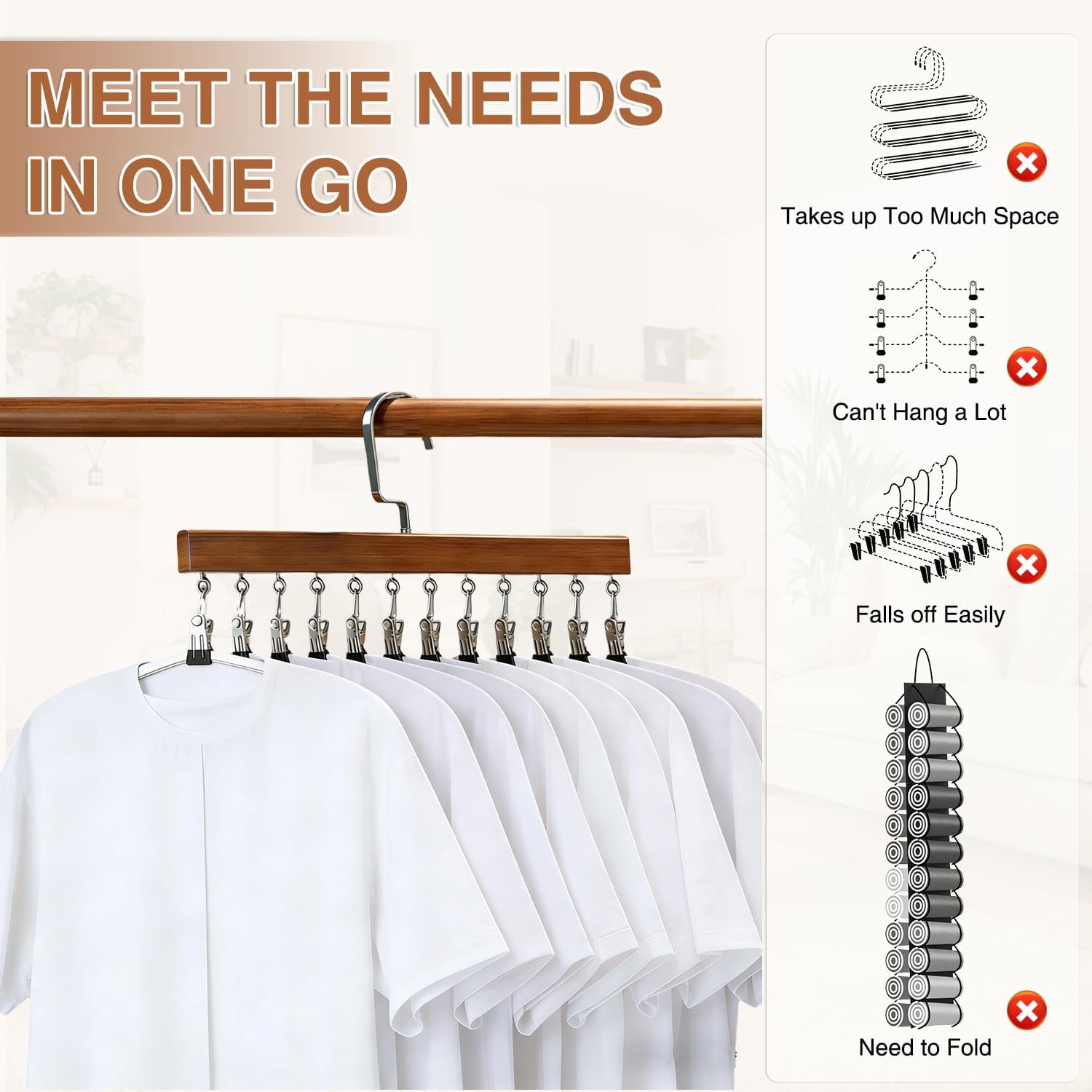 Closet Organizer with 10 Clips,Space Saving Hanging Closet Organizer,360° Rotating Metal S with Silicone Lining,Hanging Rack for Clothes, Socks, Hats (12 Clips, 1PCS)