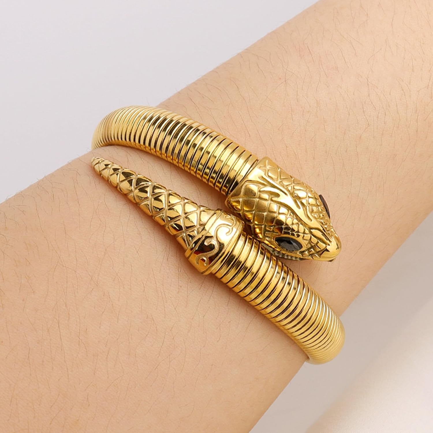Snake Bangle Open Cuff Bracelet for Women | Cubic Zirconia, Stretch Bracelets, Sparkly, Cocktail, Evening Jewelry Gift
