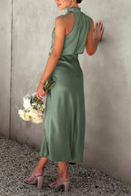 Women'S 2026 Summer Satin Dress Elegant Sleeveless Mock Neck Cocktail Party Maxi Dresses
