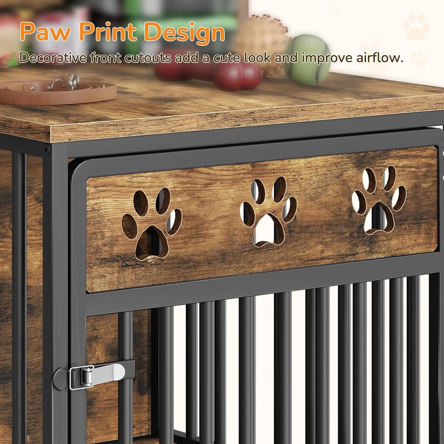 Dog Crate Furniture, Wooden Dog Kennel with Storage, Indoor Pet Crate End Table, Two-Tier Small Dogs House, Chew-Proof, for Living Room, Bedroom, Black and Rustic Brown DC01BR