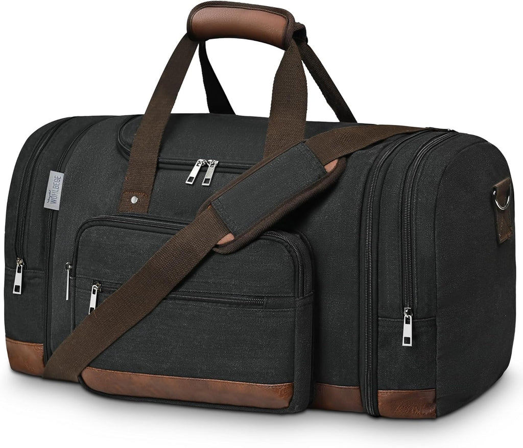 Duffle Bag for Travel,Overnight Weekend Gym Carry on Luggage Bag, 50L Canvas Travel Duffel Bag for Men Women, Expandable Spacious Travel Duffel Bag, Black