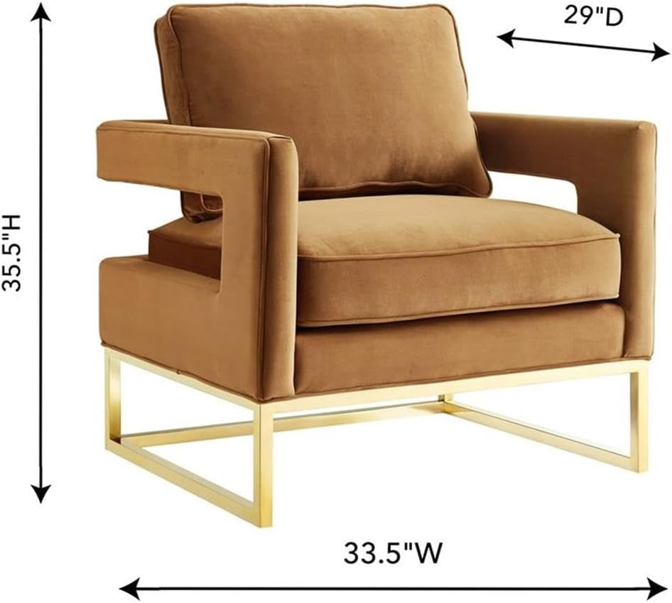 the Avery Collection Modern Style Living Room Den Leather Upholstered Armchair with Gold Legs, Cognac