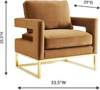 the Avery Collection Modern Style Living Room Den Leather Upholstered Armchair with Gold Legs, Cognac