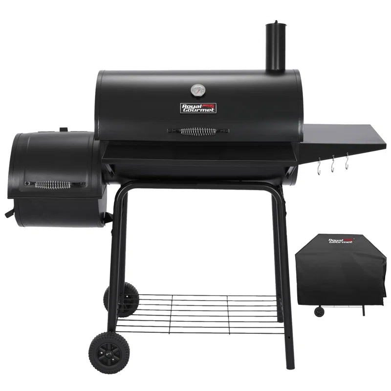 30" Barrel Charcoal Grill with Smoker, Side Table and Cover