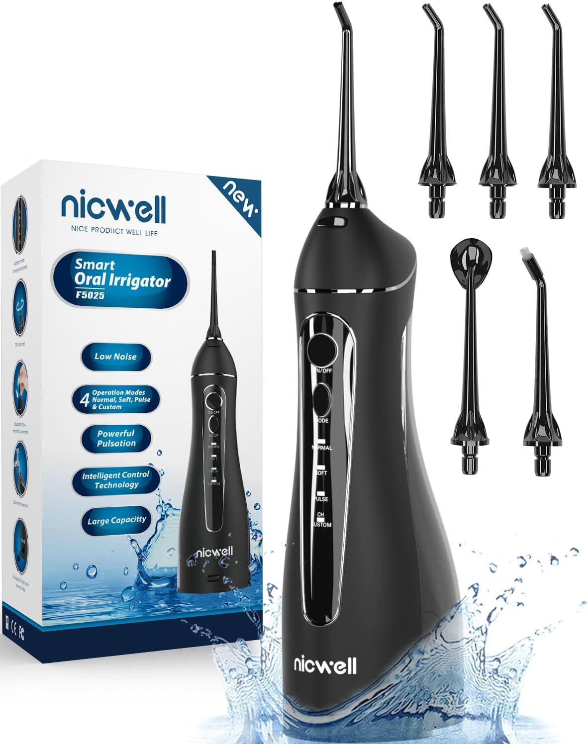 Water Dental Flosser Teeth Pick - 4 Modes Dental Oral Irrigator, Portable & Rechargeable IPX7 Waterproof Personal Orthodontic Supplie Water Teeth Cleaner Picks for Home Travel