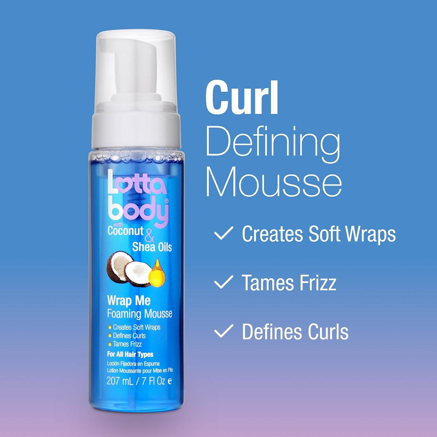 Wrap Me Foaming Mousse with Coconut & Shea Oils, Lightweight Moisture-Rich Curl-Defining & Frizz-Control Styling Mousse for Natural Curly, Coily & Relaxed Hair, 7 Oz
