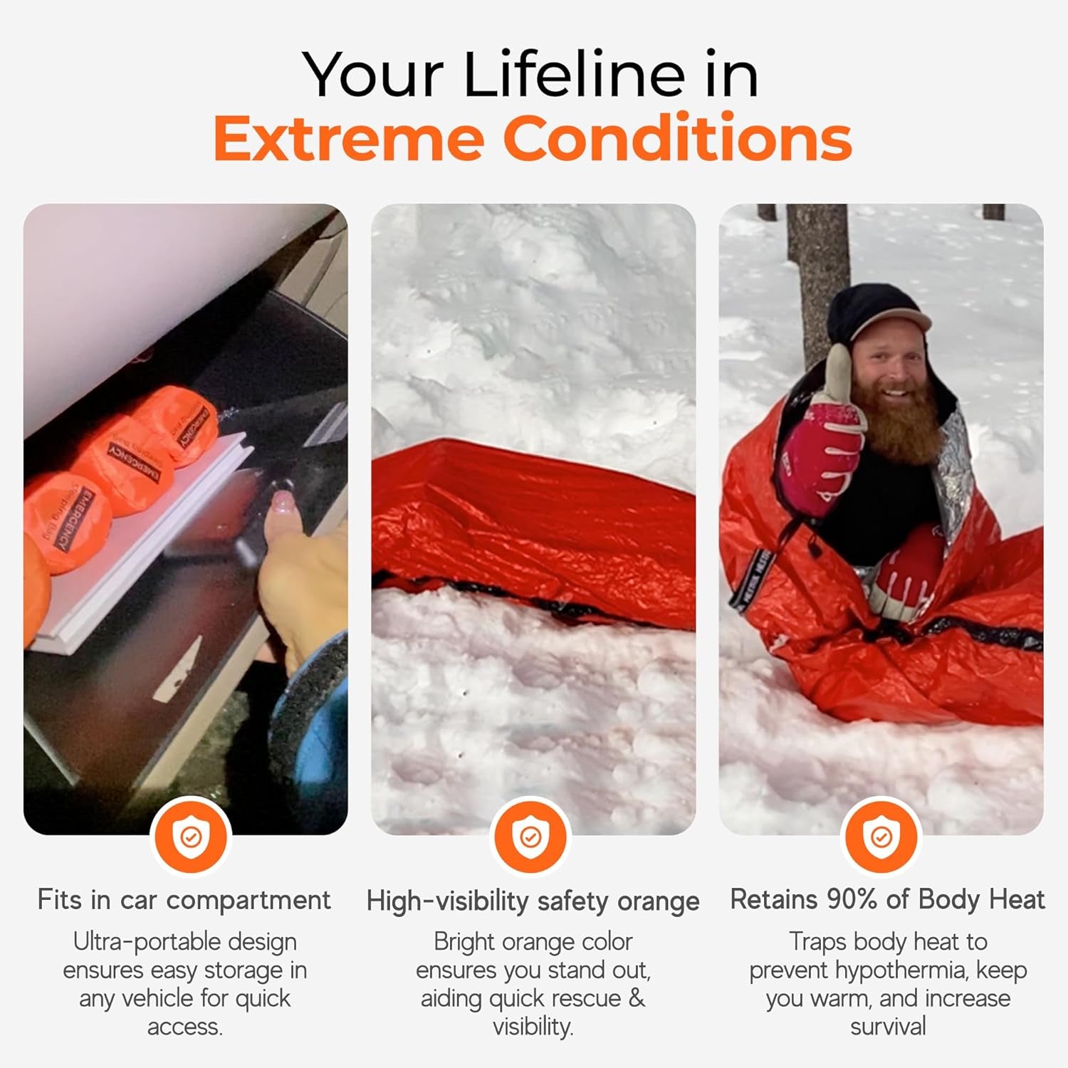 Emergency Sleeping Bag, Waterproof Thermal Bivy Sack | Retains 90% Body Heat • Reusable Design • Weighs 6 Oz • Waterproof & Windproof • for Hiking & Emergency Kits