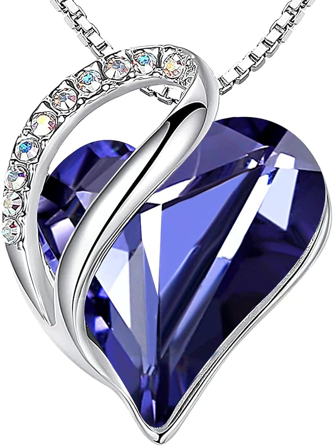 Gift Necklaces for Women, Infinity Love Birthstone Heart Crystal Pendant, Birthday Anniversary Jewelry for Wife, Mom, and Her, Silver Plated, 18" + 2" Adjustable Chain