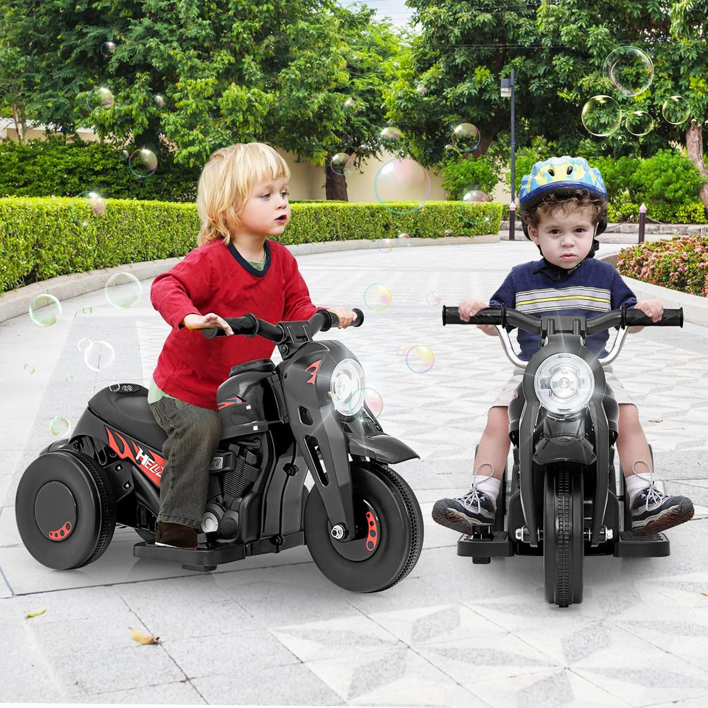Kids Motorcycle, 6V Electric Ride on Car with Automatic Bubble Function, Foot Pedal, Headlight, Music, 3 Anti-Skip Wheels Vehicle for Children, Toddler Ages 3+