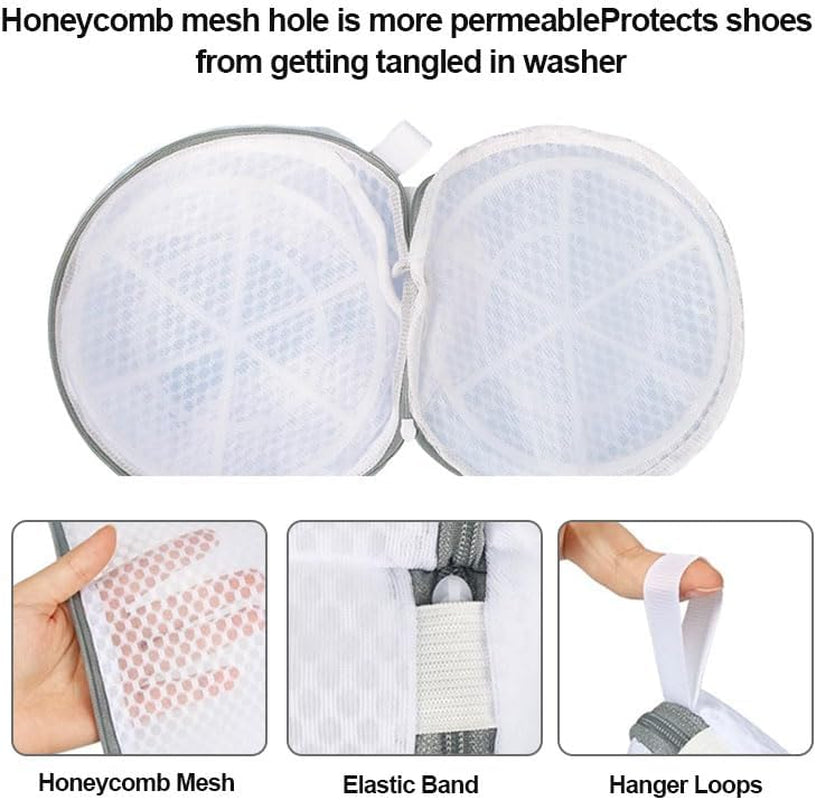 Shoes Wash Bags, Laundry Shoe Mesh Bag with Zipper for Washing and Drying Machine, Reusable and Durable Reinforced Shoe Cleaning Bag, Shoe Cleaning Laundry Bag for Gym Shoes, Sneaker, Slipper-White