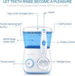 Water Flossing Oral Irrigator, 600ML Dental Cleaner 10 Adjustable Pressure, Electric Oral Flosser for Teeth/Braces, 8 Water Jet Tips for Family (White)