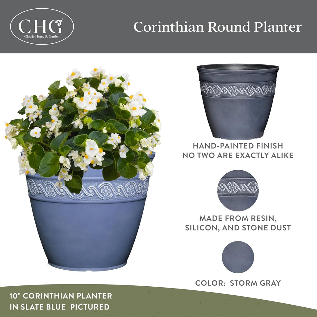 Classic Home and Garden by Growscape Corinthian Planter Pot (8" Storm Gray) | Classic Resin Plant Pots, Lightweight Indoor Outdoor Planter, Weather-Resistant, Great for Patio, Home & Garden Decor Accent