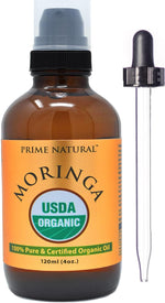 Organic Moringa Oil USDA Certified, 100% Pure, Cold Pressed, Virgin, Unrefined Oil (4Oz /120Ml) - Joints, Skin, Face, Body & Hair - Vegan - Food Grade - Natural Moisturizer