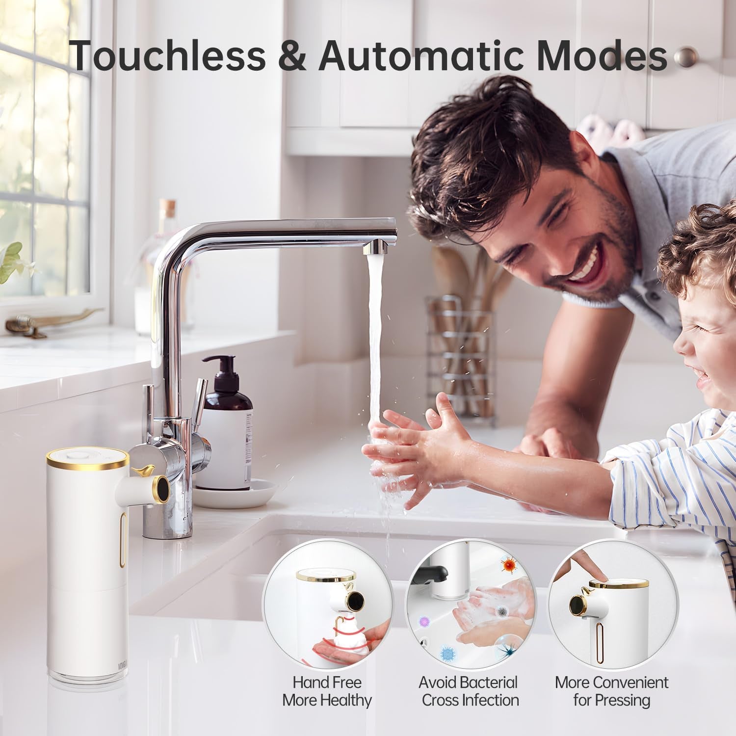 Automatic Soap Dispenser Touchless Foaming Hand Soap Dispenser for Bathroom 300Ml/10.14Oz Smart Soap Dispenser 3 Levels Adjustable Foam Soap Dispenser, USB C Rechargeable