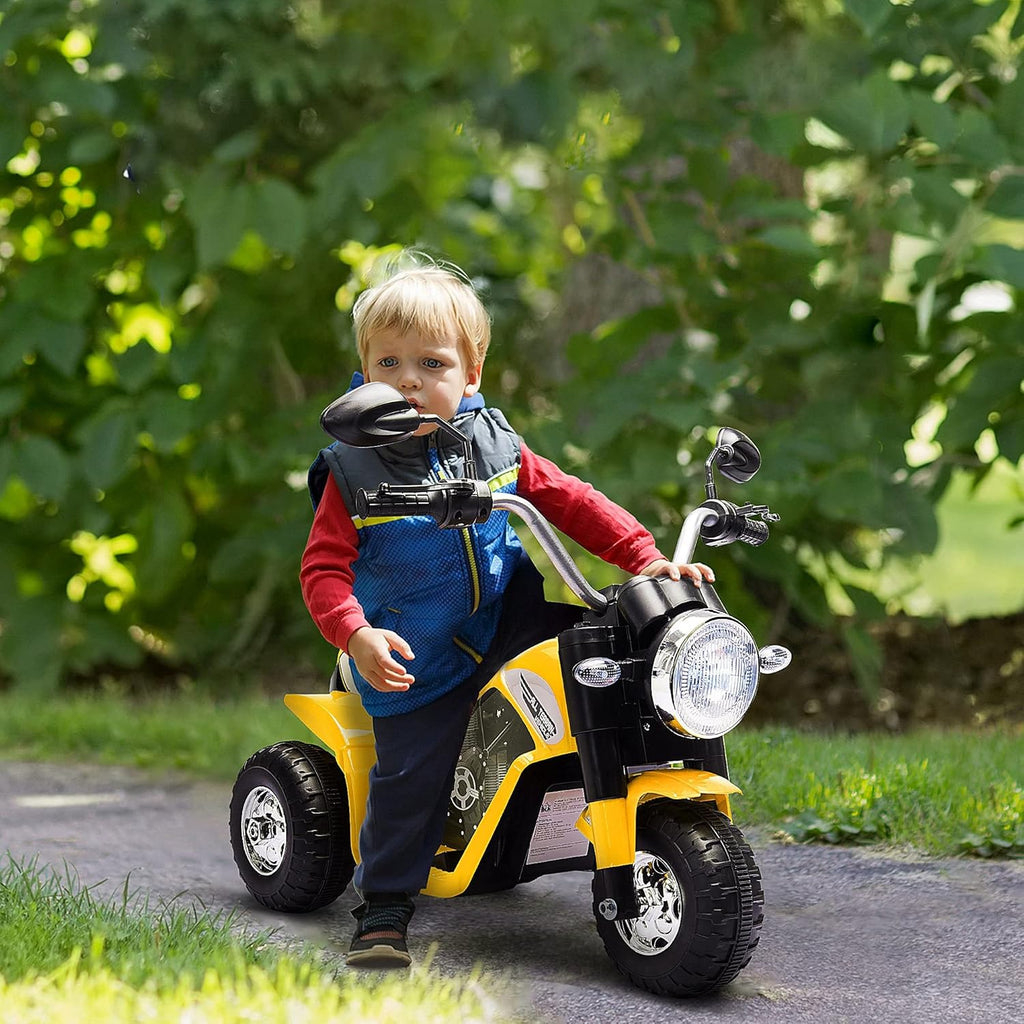Electric Motorcycle for Kids 6V Ride-On 3-Wheels 18-36 M Yellow | Battery Powered, Dirt Bike, Motorbike, Horn, Headlights, Realistic Sounds Speed