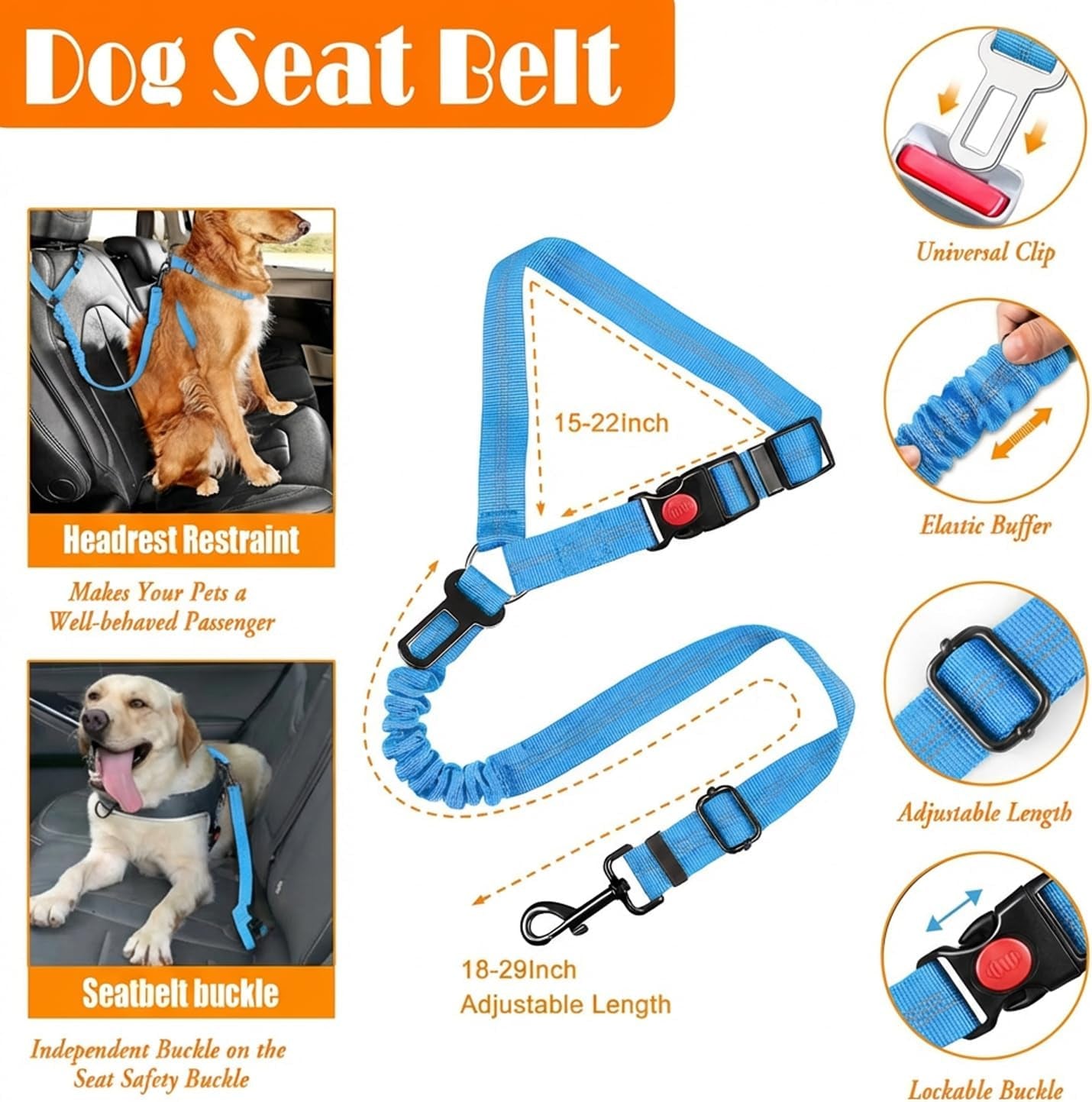 No Pull Dog Harness, Collar & Leash Set | Includes Dog Seat Belt, Collapsible Bowls & Poop Bag Dispenser. Ideal for Training, Walking, Hiking. Fits Small to Large Dogs(Blue-L)