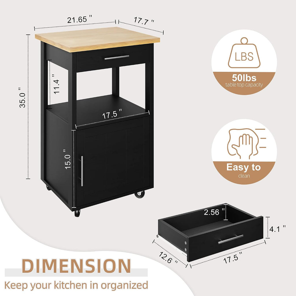 Kitchen Island Cart with Storage,Rolling Kitchen Island Side Table on Wheels with Worktop,Single Door Storage Cabinet and Drawer for Kitchen,Dinning Room, Black