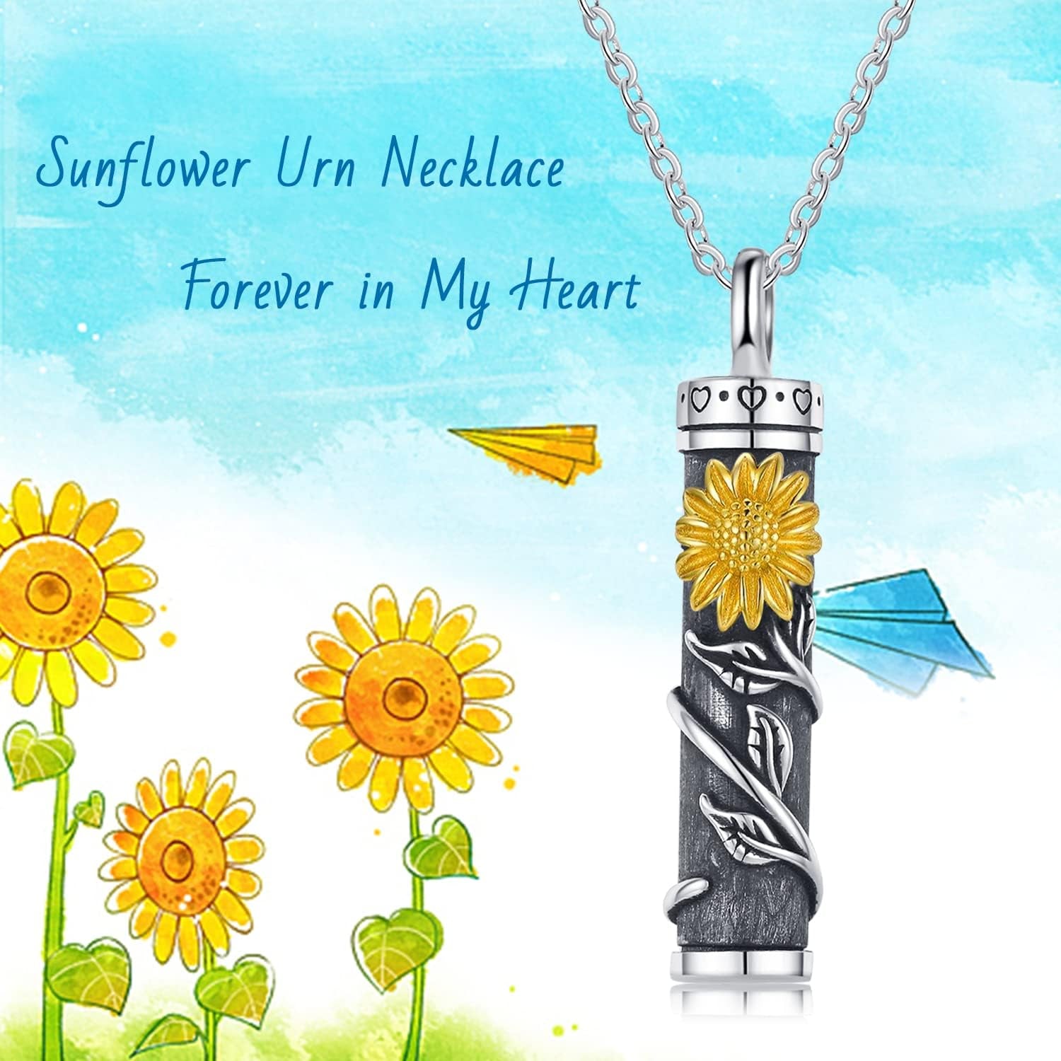 Cremation Jewelry Sterling Silver Sunflower/Rose/Daisy Flower Urn Necklace for Ashes Memorial Keepsake Jewelry for Women