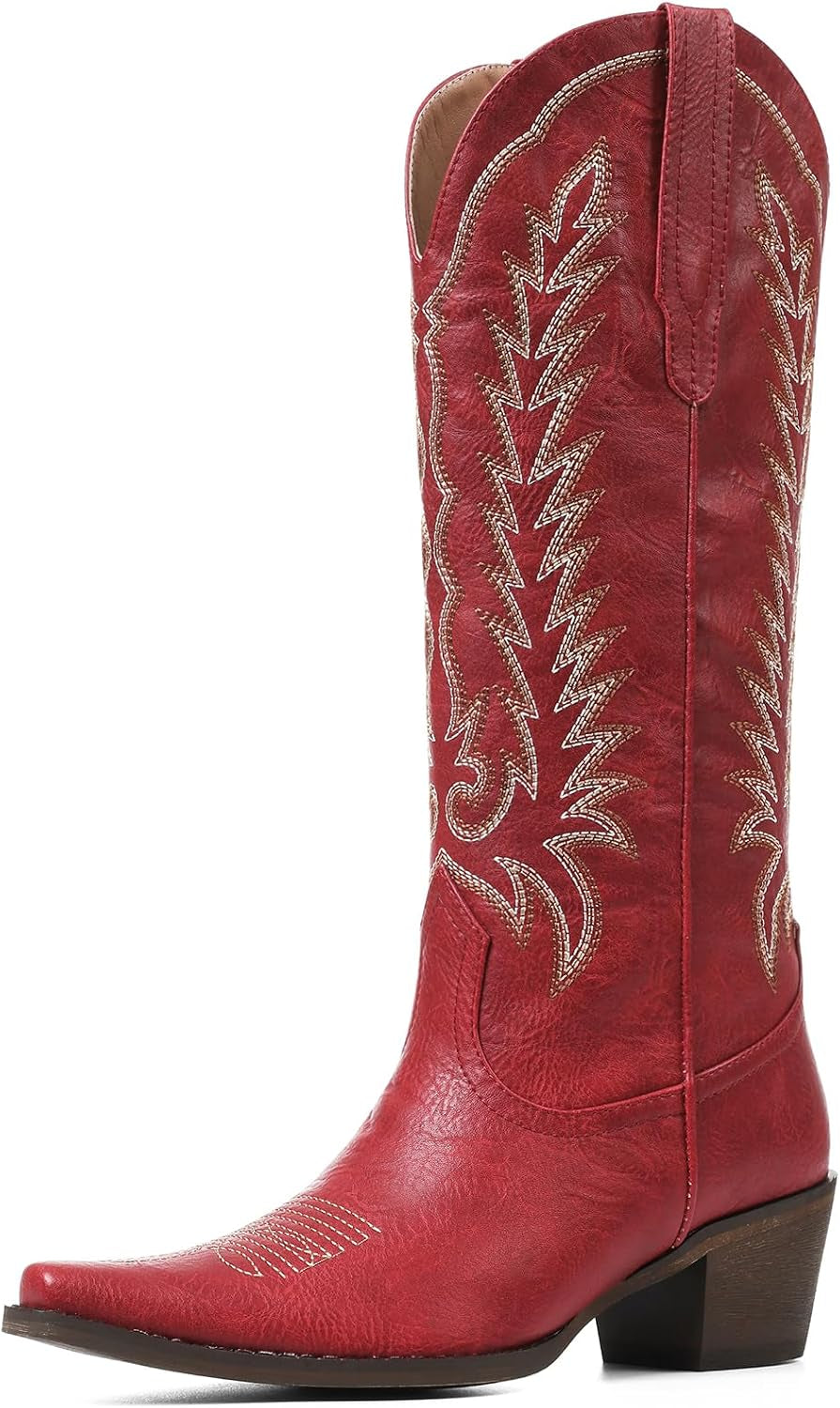Cowboy Boots for Women: Embroidered Western Knee High Boots Women - Pointed Toe Chunky Heel Cowgirl Tall Boots
