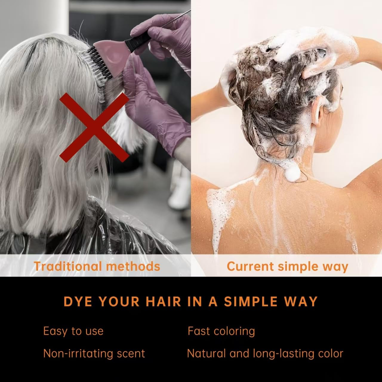 Hair Dye Shampoo for Gray Hair-Chestnut Brown Hair Color Shampoo,4 in 1 Easy to Use Natural&Long Lasting Looking Ammonia Free