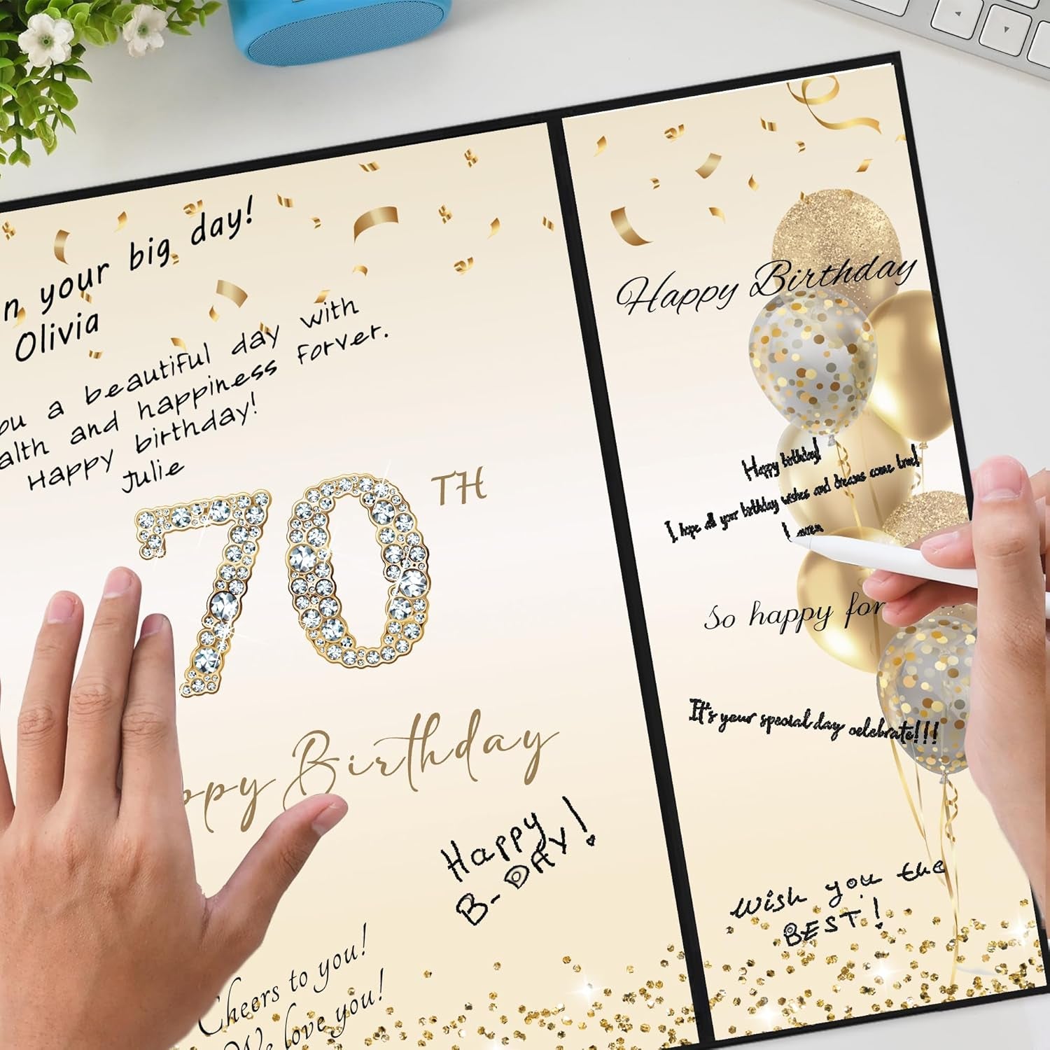 Black Gold 70Th Birthday Party Decorations, Happy 70Th Birthday Alternative Signature Guest Book for Men Women Cheers to 70 Years Old Gifts 70 Birthday Signing Card Board Party Supplies
