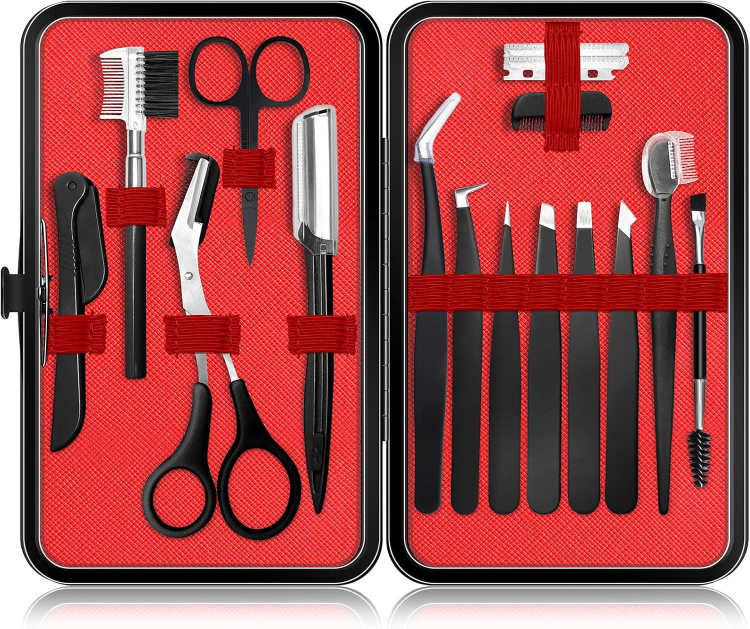 Eyebrow Kit for Men, 17 in 1 Tweezers for Women Facial Hair, Hair Scissors with Comb, Eyebrow Trimmer, Brow Brushes, Hair Tools Travel Bag, Professional Grooming Tweezer for Men