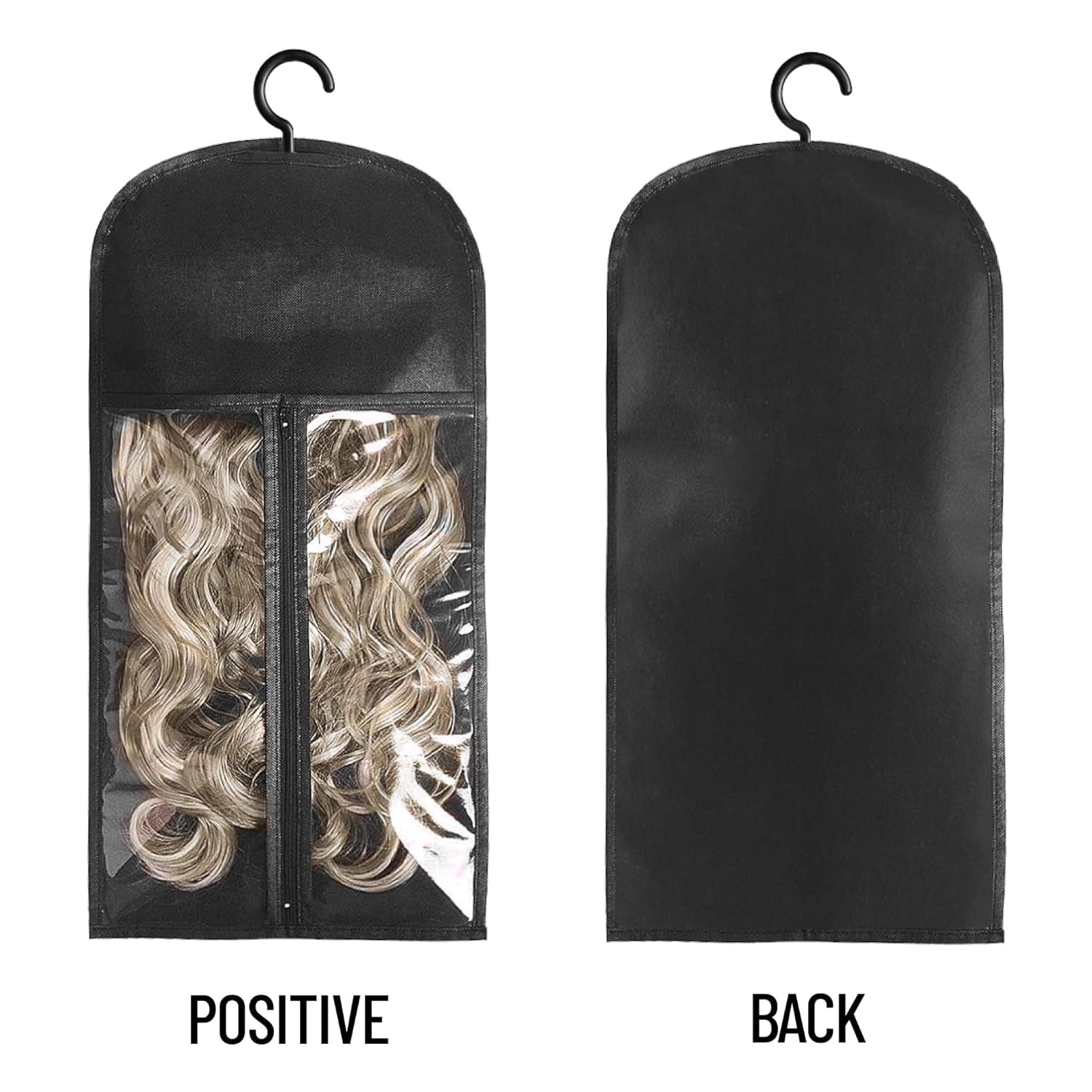 3PCS Wig Hanger Hair Extension Holder Wig Storage for Multiple Wigs Bags Storage with Hanger Wig Holder Dust-Proof Hair Extension Storage with Hook Hair Extensions, Wigs & Accessories (Black)