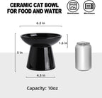 Ceramic Elevated Cat Bowls - 6.2 Inch Extra Wide Raised Cat Food and Water Bowl Set for Indoor Cats, Whisker-Friendly Ceramic Cat Dish for Elder Big Cats & Small Dogs,Black,2 Pack