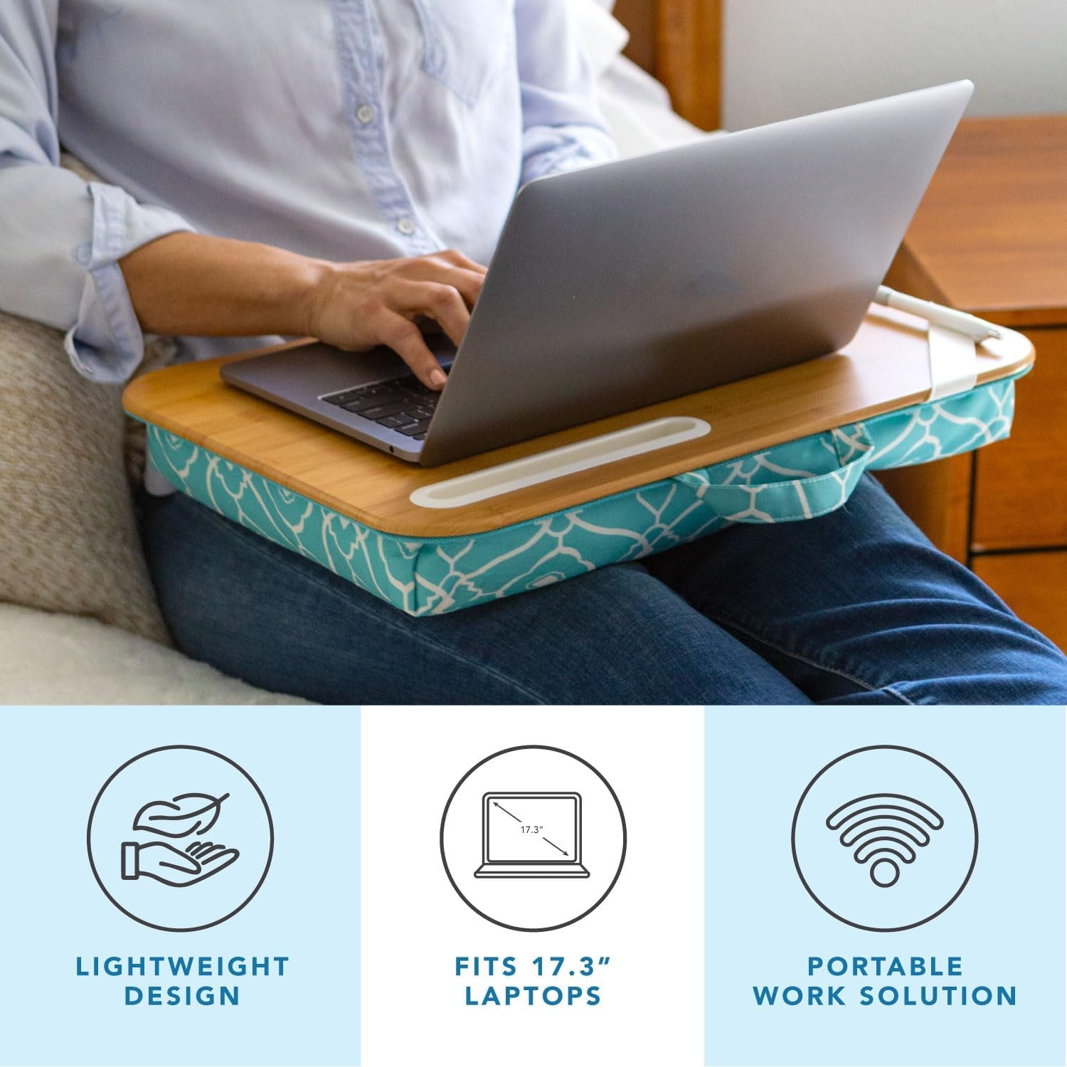 XL Designer Lap Desk – Aqua Trellis, Fits 17.3” Laptops
