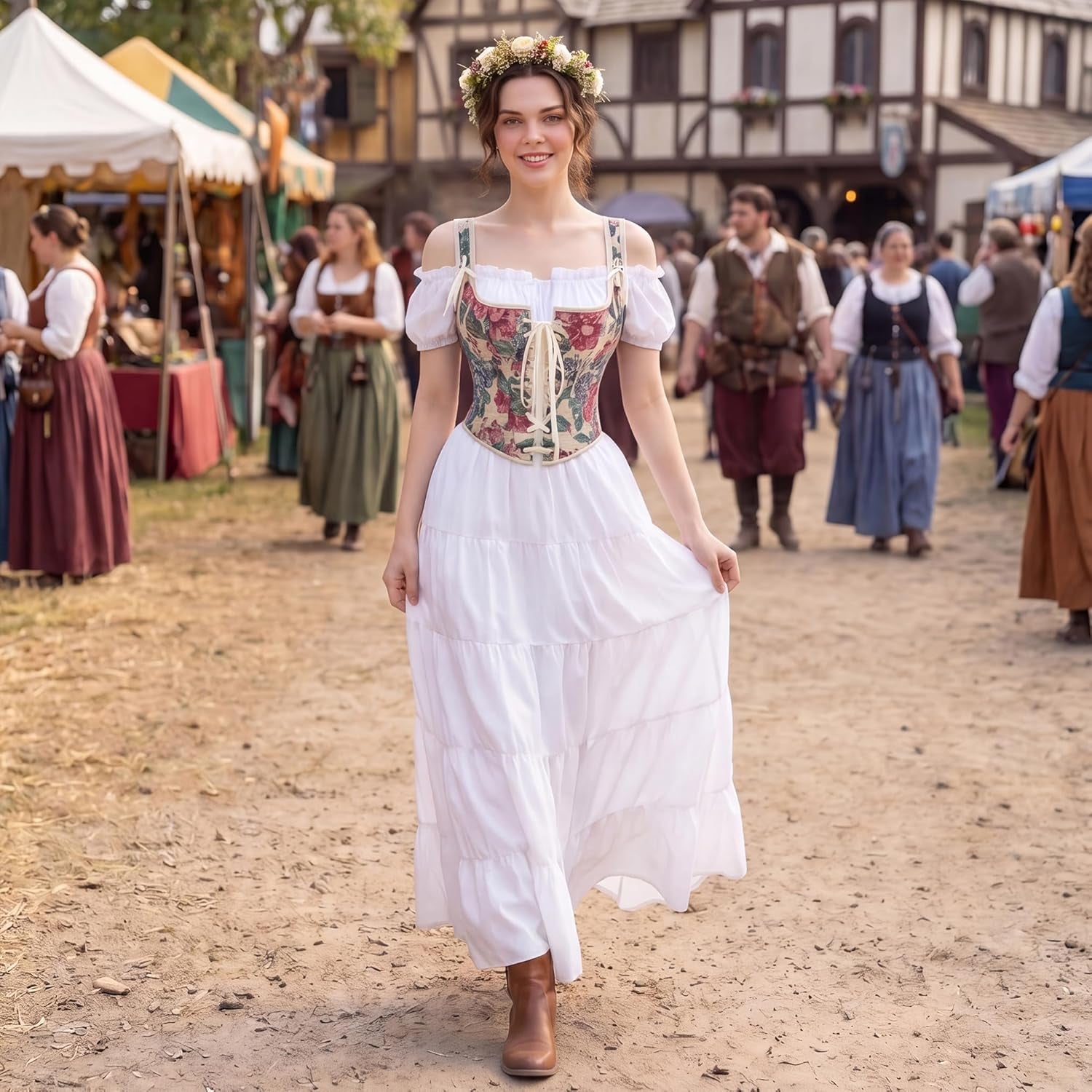 Renaissance Costume Women Dress: Medieval Costumes for Women Renaissance Dresses - Peasant Cottagecore Theme Party