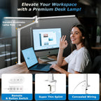 LED Desk Lamp, Double Swing Arm Wide Lighting Area Desk Lamps for Home Office with Stepless Dimming, Eye-Caring Architect Desk Light with Clamp for Reading, Study, Workbench, Drafting(White)