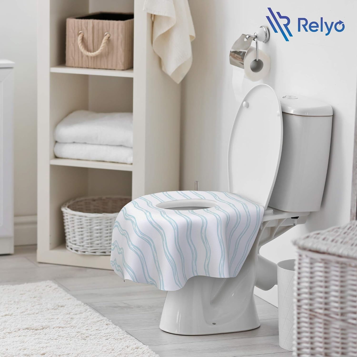 Disposable Toilet Seat Cover for Travel – 20 Pack with Covers Wrapped in Sets of 2, Non-Flushable Liners, Fits Most Seats – Kids, Toddlers, Adults (Waves, 20)