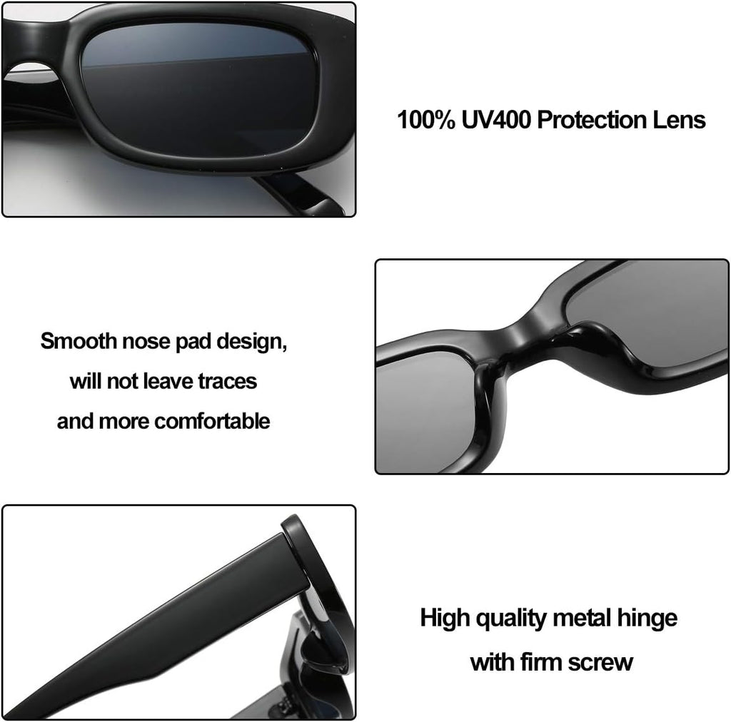 Rectangle Sunglasses for Women Men Trendy Y2K 90S Square Sun Shades UV400 | Retro Sunglasses for Rave Y2K Outfit Accessory Small Chunky Frame for Vacation Travel UV Protection Sun Glasses