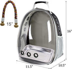 Bird Traval Carrier Cage, Clear Space Capsule Astronaut Backpack to Carry Parakeet Cockatiel Parrot with Metal Tray Bird Feeder Wood Perch, Vet Transport Bag
