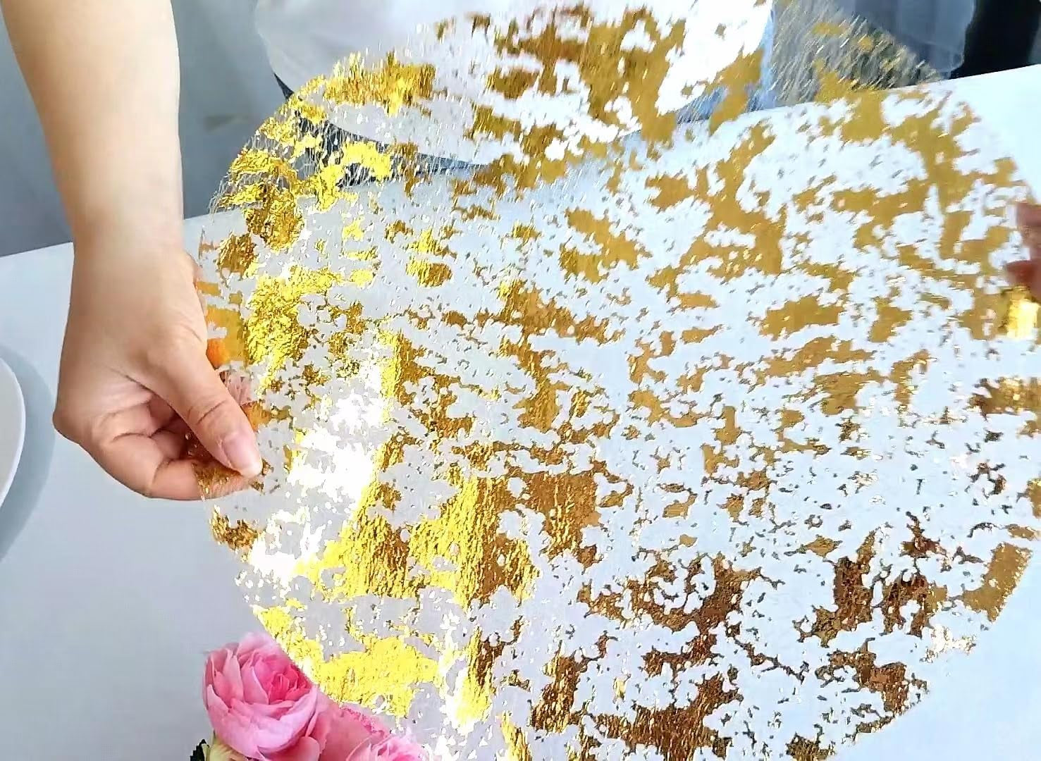 Disposable Gold Placemats Set of 50 Metallic Thin round 13 Inch Gold Doilies Mesh Pressed Fall Table Placemates 50 Pack Gold Charger Plates for Wedding, Birthday Party