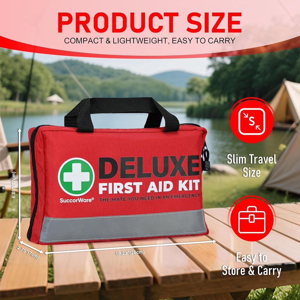 380 Pieces Deluxe First Aid Kit Compact Trauma Medical Kits with Assorted Bandages, Instant Cold Pack, Emergency Blanket for Home, Travel, Camping, Vehicle, Emergency Kits(Red)